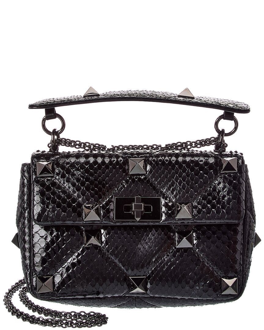 Valentino Valentino Roman Stud Medium Python Shoulder Bag