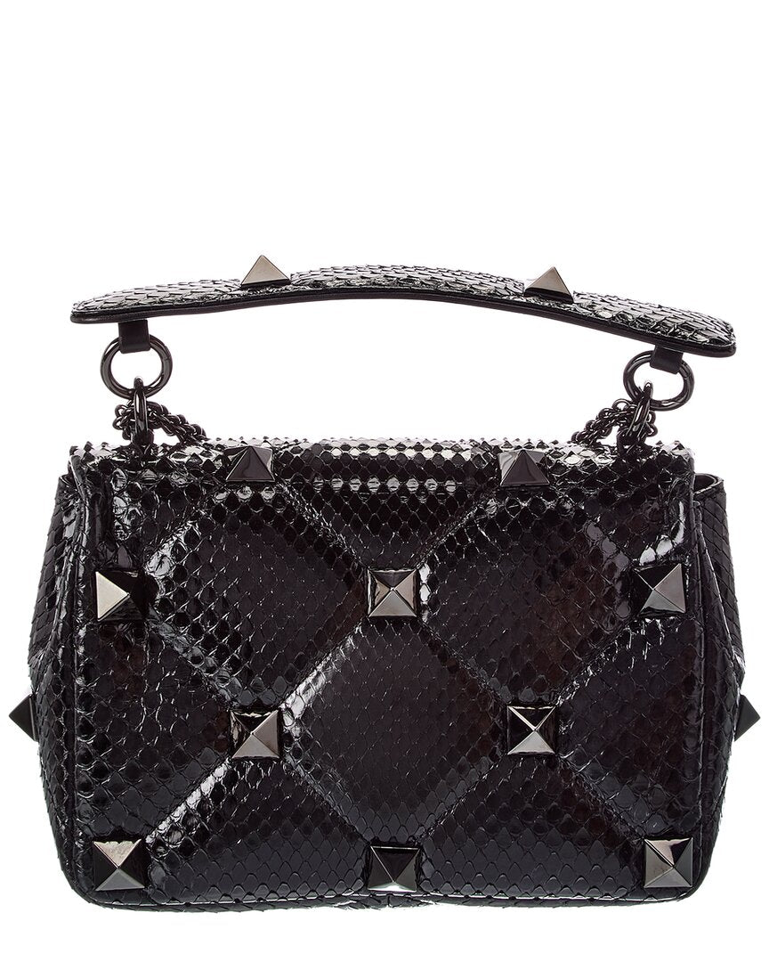 Valentino Valentino Roman Stud Medium Python Shoulder Bag