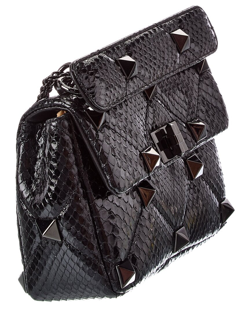 Valentino Valentino Roman Stud Medium Python Shoulder Bag