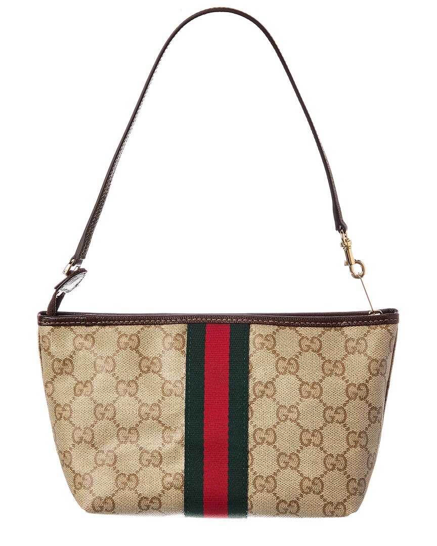 Gucci Gucci Web Small Gg Coated Canvas & Leather Pouch