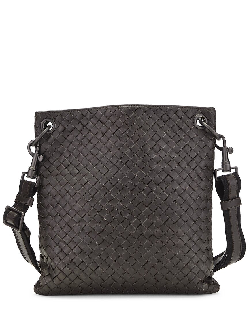 Bottega Veneta Bottega Veneta Brown Intrecciato Leather Flat Messenger Bag (Authentic Pre-