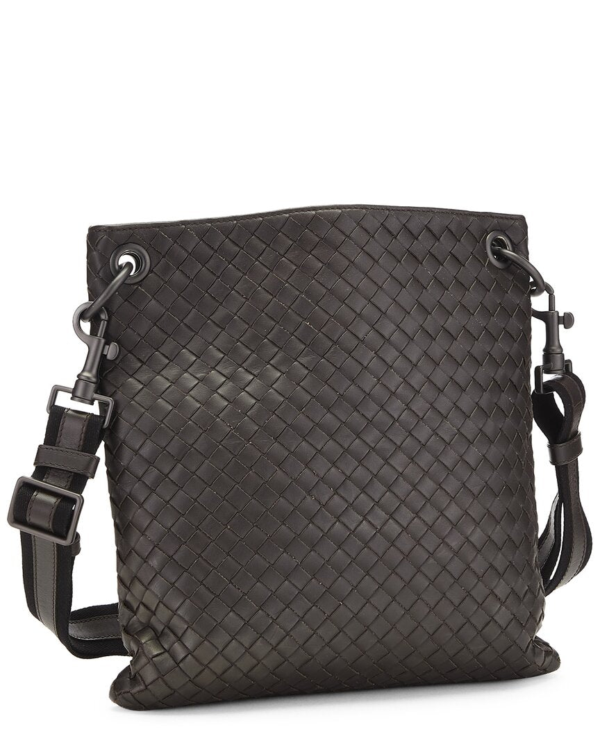 Bottega Veneta Bottega Veneta Brown Intrecciato Leather Flat Messenger Bag (Authentic Pre-
