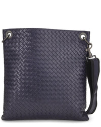 Bottega Veneta Bottega Veneta Navy Intrecciato Leather Flat Messenger Bag (Authentic Pre-