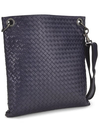 Bottega Veneta Bottega Veneta Navy Intrecciato Leather Flat Messenger Bag (Authentic Pre-