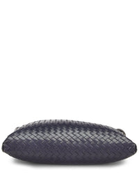 Bottega Veneta Bottega Veneta Navy Intrecciato Leather Flat Messenger Bag (Authentic Pre-
