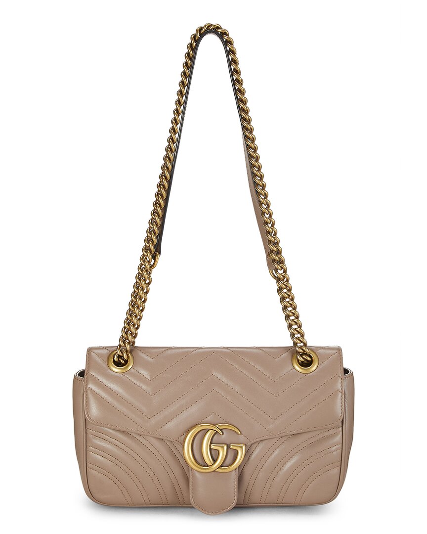 Gucci Gucci Beige Leather Gg Marmont Matelasse Shoulder Small (Authentic Pre-Loved)