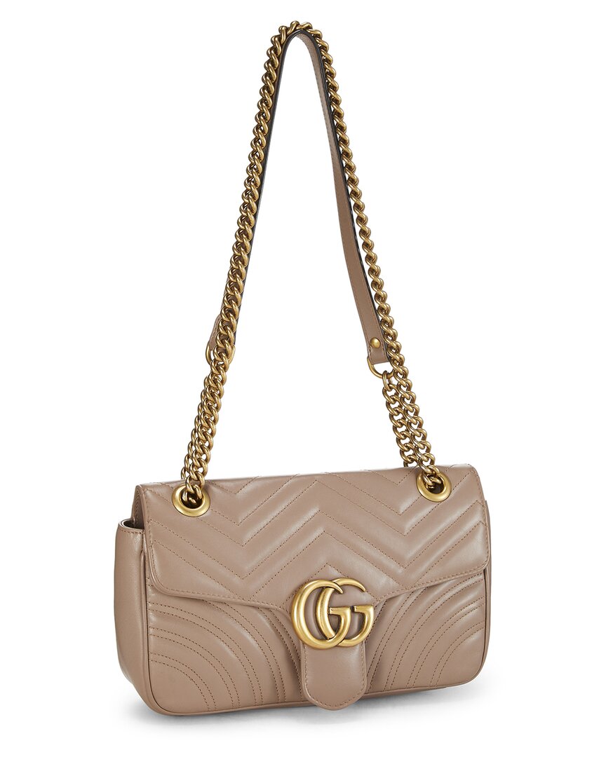 Gucci Gucci Beige Leather Gg Marmont Matelasse Shoulder Small (Authentic Pre-Loved)