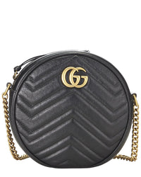 Gucci Gucci Black Leather Gg Marmont Round Shoulder Bag Mini (Authentic Pre-Loved)