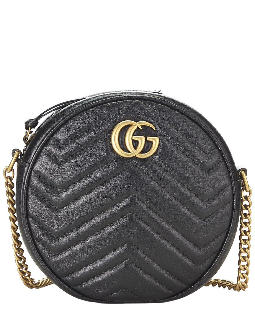 Gucci Gucci Black Leather Gg Marmont Round Shoulder Bag Mini (Authentic Pre-Loved)