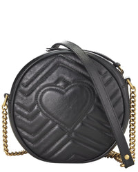Gucci Gucci Black Leather Gg Marmont Round Shoulder Bag Mini (Authentic Pre-Loved)
