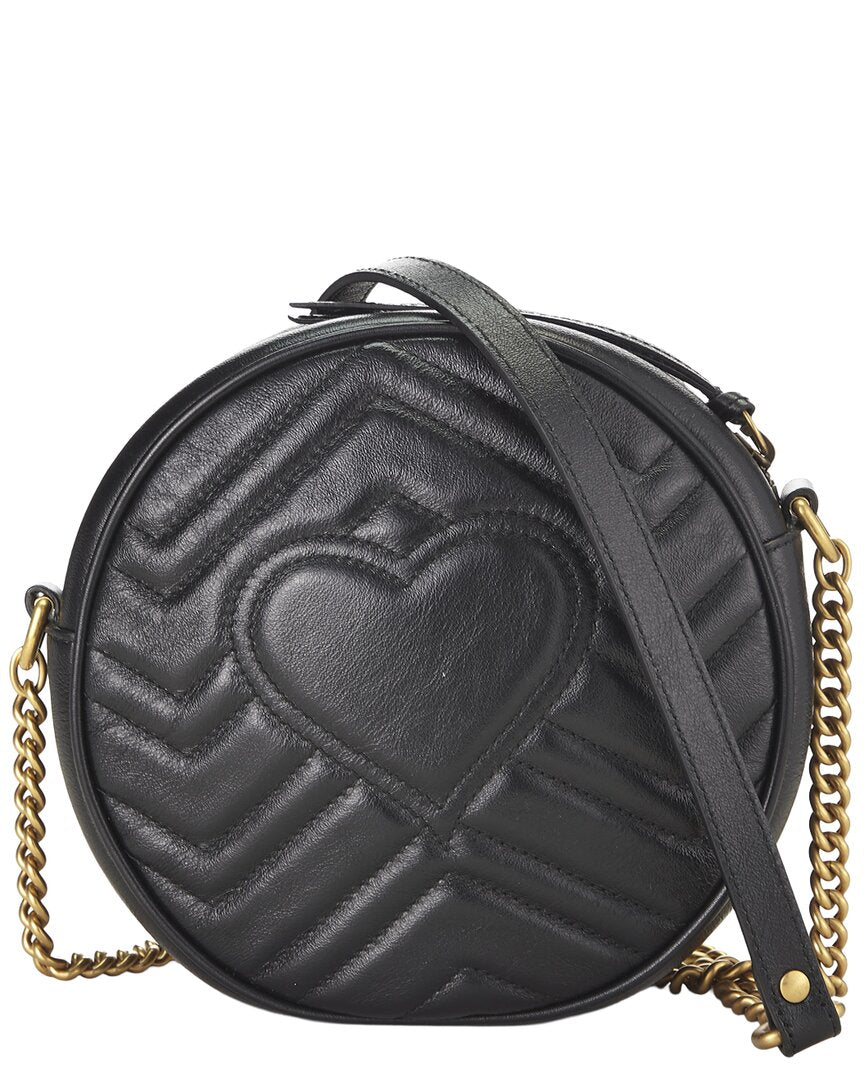 Gucci Gucci Black Leather Gg Marmont Round Shoulder Bag Mini (Authentic Pre-Loved)