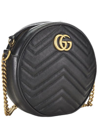 Gucci Gucci Black Leather Gg Marmont Round Shoulder Bag Mini (Authentic Pre-Loved)