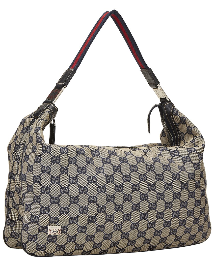 Gucci Gucci Navy Canvas & Leather Pop Shoulder (Authentic Pre-Loved)