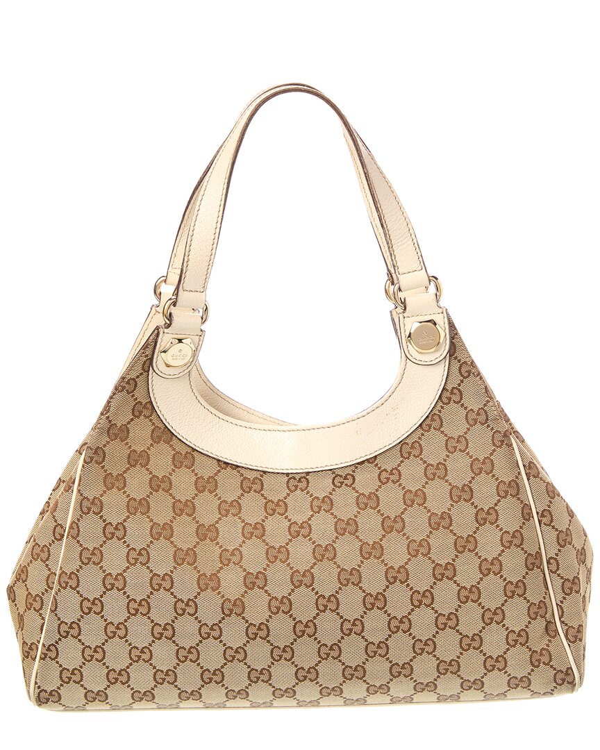 Gucci Pre-Owned Gucci White Canvas & Leather Charmy Shoulder Bag (Authentic Pre-Loved)