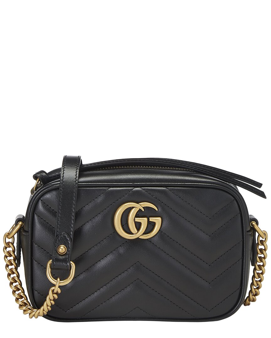Gucci Gucci Black Leather Gg Marmont Crossbody Bag Mini (Authentic Pre-Loved)