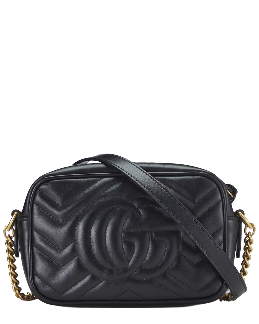 Gucci Gucci Black Leather Gg Marmont Crossbody Bag Mini (Authentic Pre-Loved)