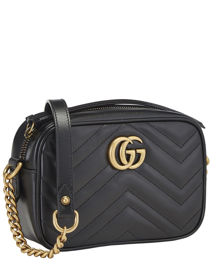 Gucci Gucci Black Leather Gg Marmont Crossbody Bag Mini (Authentic Pre-Loved)