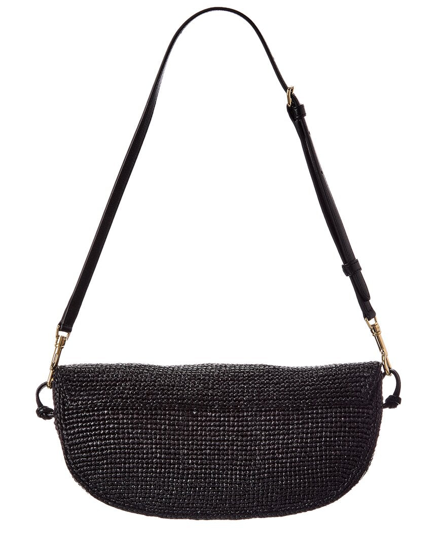 Celine Soft Triomphe Half Moon Raffia & Leather Shoulder Bag