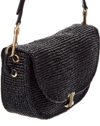 Celine Soft Triomphe Half Moon Raffia & Leather Shoulder Bag