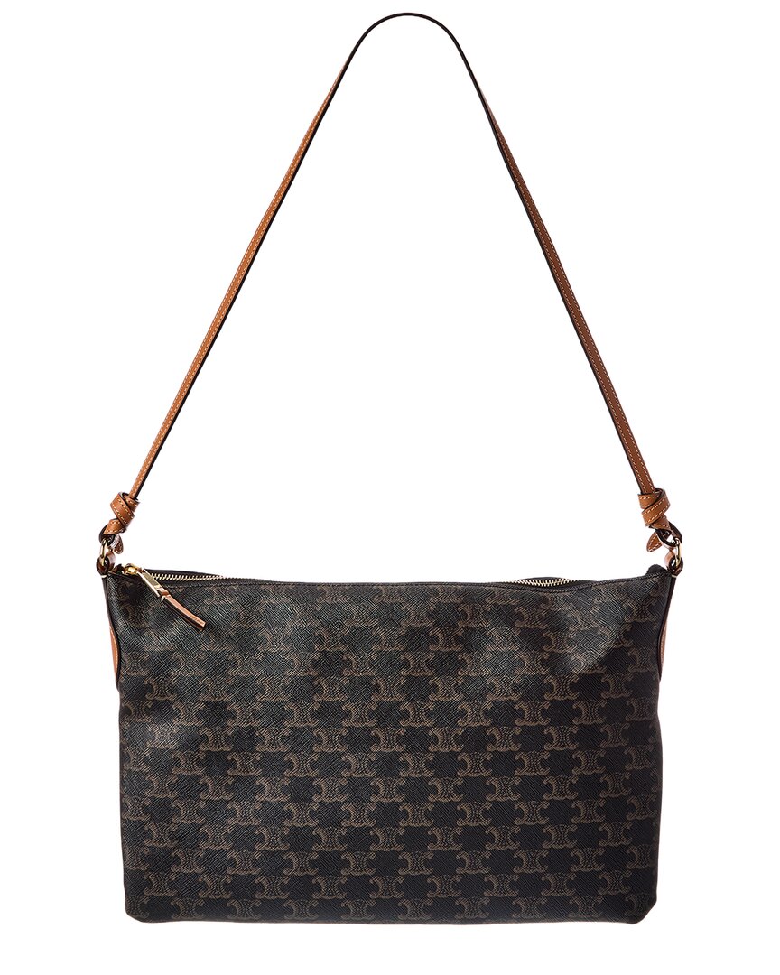 CELINE Celine Duo Triomphe Canvas & Leather Shoulder Bag