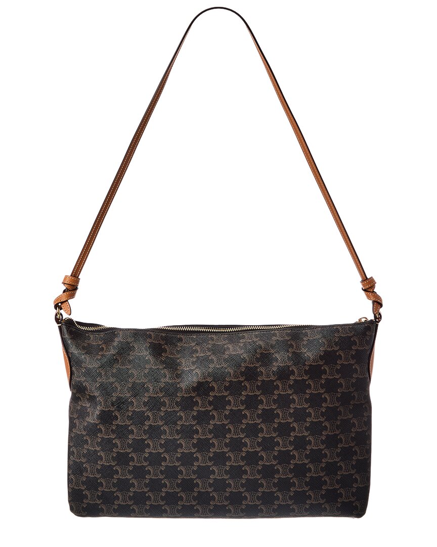 CELINE Celine Duo Triomphe Canvas & Leather Shoulder Bag