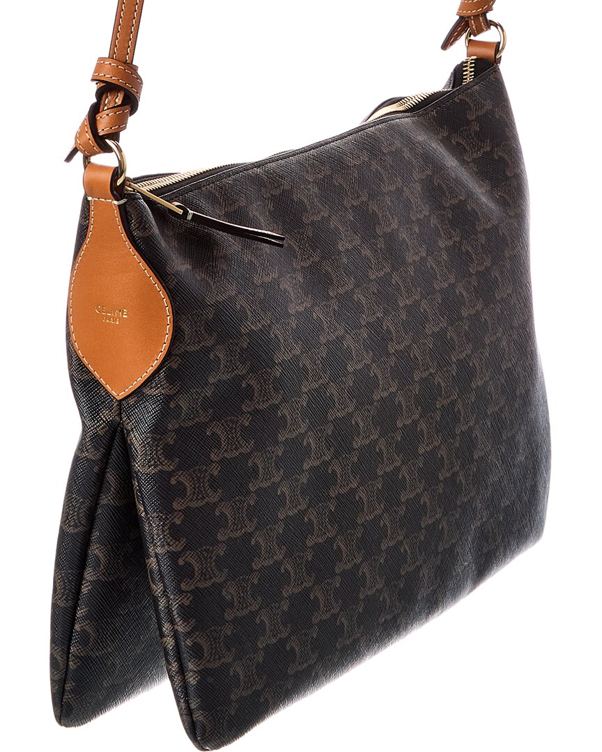 CELINE Celine Duo Triomphe Canvas & Leather Shoulder Bag
