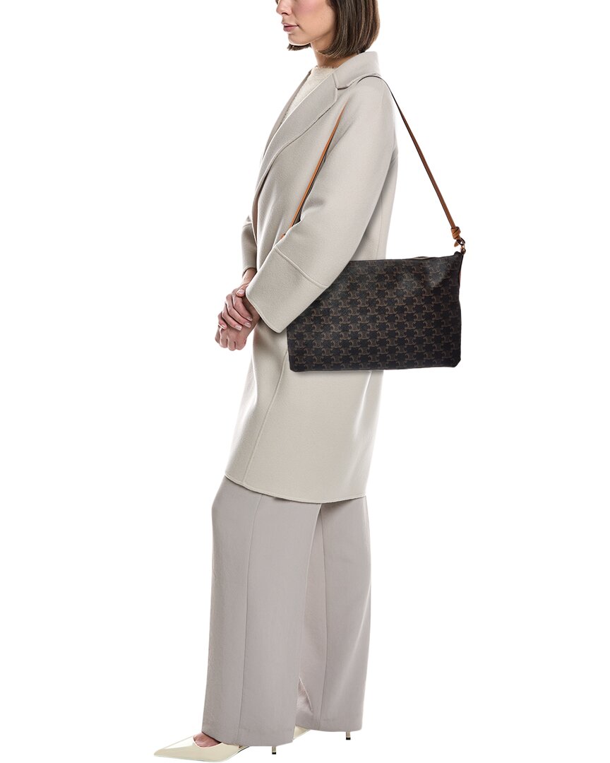 CELINE Celine Duo Triomphe Canvas & Leather Shoulder Bag