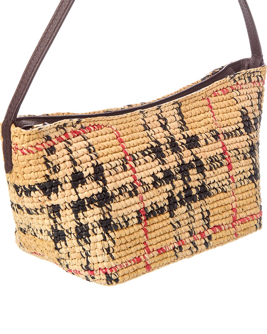 Burberry Burberry Margate Mini Raffia & Leather Shoulder Bag