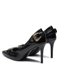 Versace Jeans Couture Black Leather Baroque Buckle Stiletto Pumps
