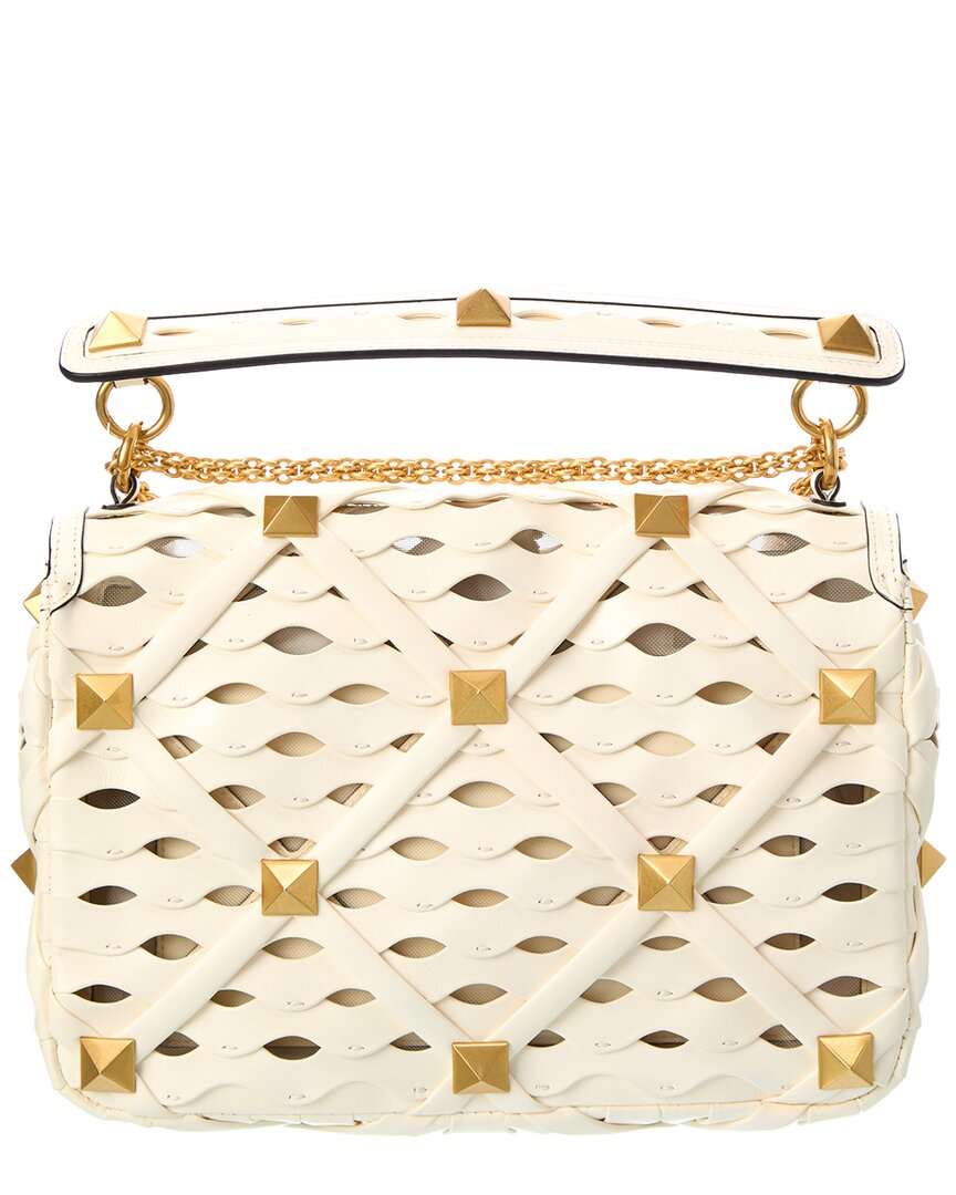 Valentino Roman Stud Large Leather & Mesh Shoulder Bag
