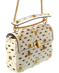 Valentino Roman Stud Large Leather & Mesh Shoulder Bag