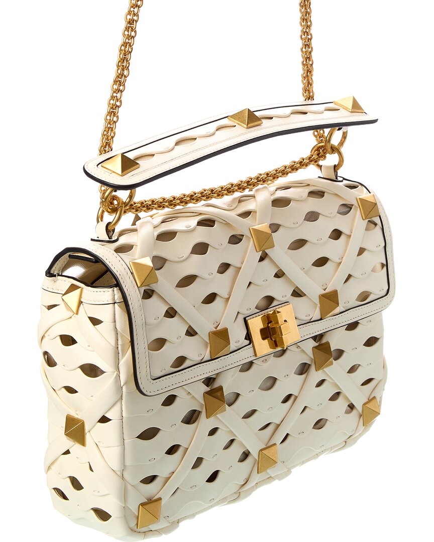 Valentino Roman Stud Large Leather & Mesh Shoulder Bag