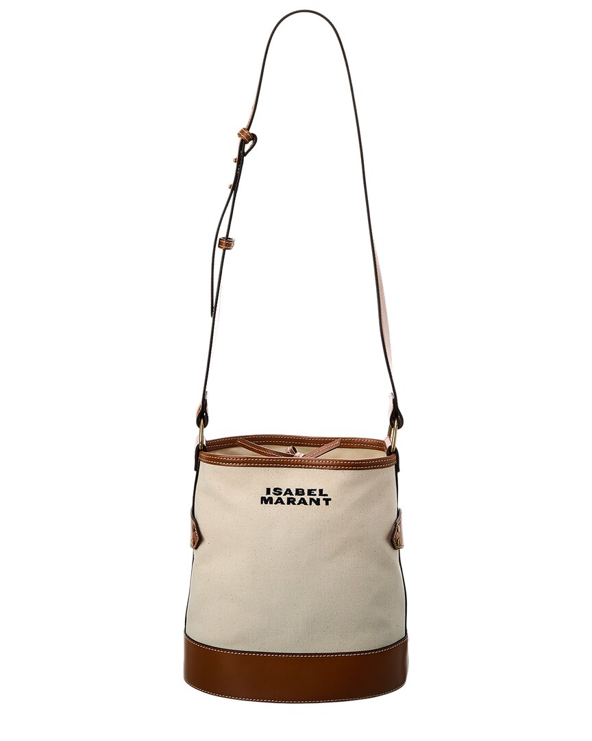 Isabel Marant Canvas & Leather Shoulder Bag Beige ONE SIZE