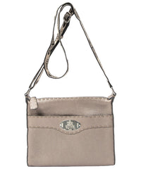 FENDI Fendi Greige Grained Leather Front Pocket Crossbody (Authentic Pre-Loved)