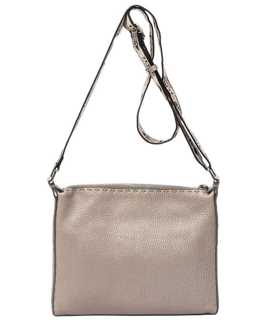 FENDI Fendi Greige Grained Leather Front Pocket Crossbody (Authentic Pre-Loved)