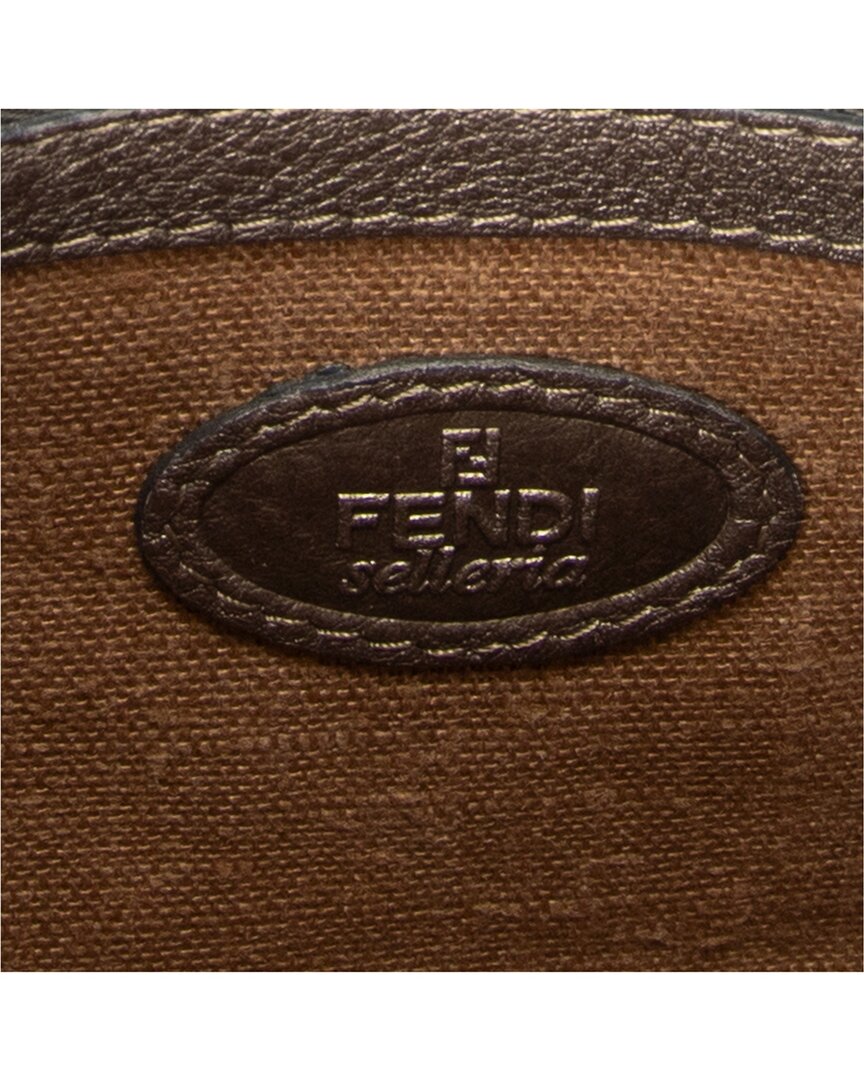 FENDI Fendi Greige Grained Leather Front Pocket Crossbody (Authentic Pre-Loved)