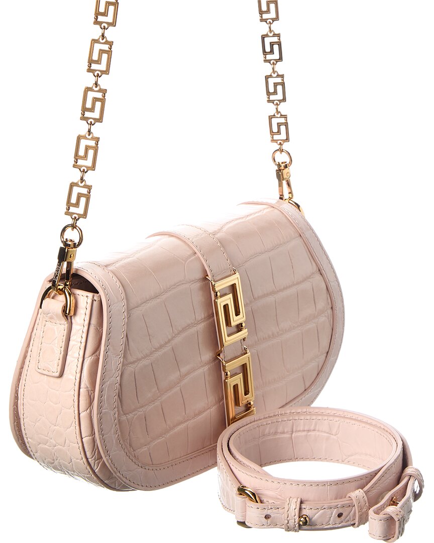 Versace Medusa Croc-Embossed Leather Shoulder Bag