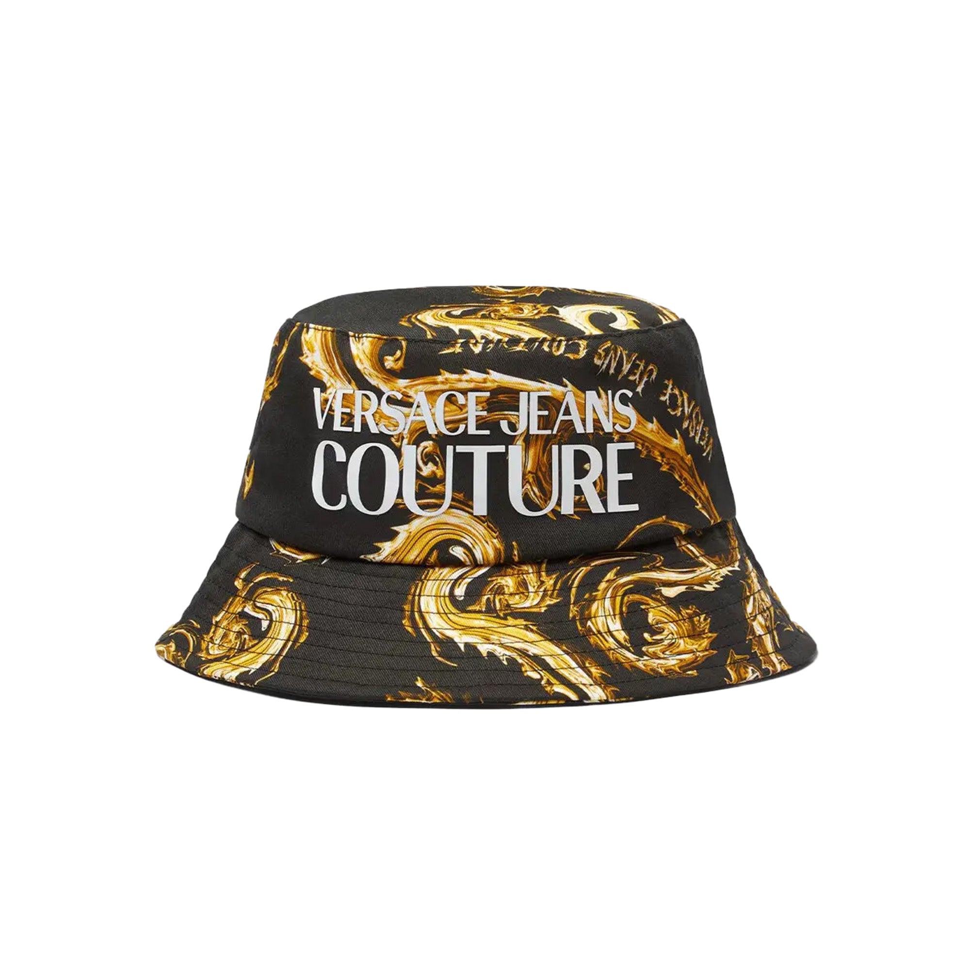 Versace Jeans Couture Black/Gold Classic Gold Baroque Print Logo Mens Bucket Hat
