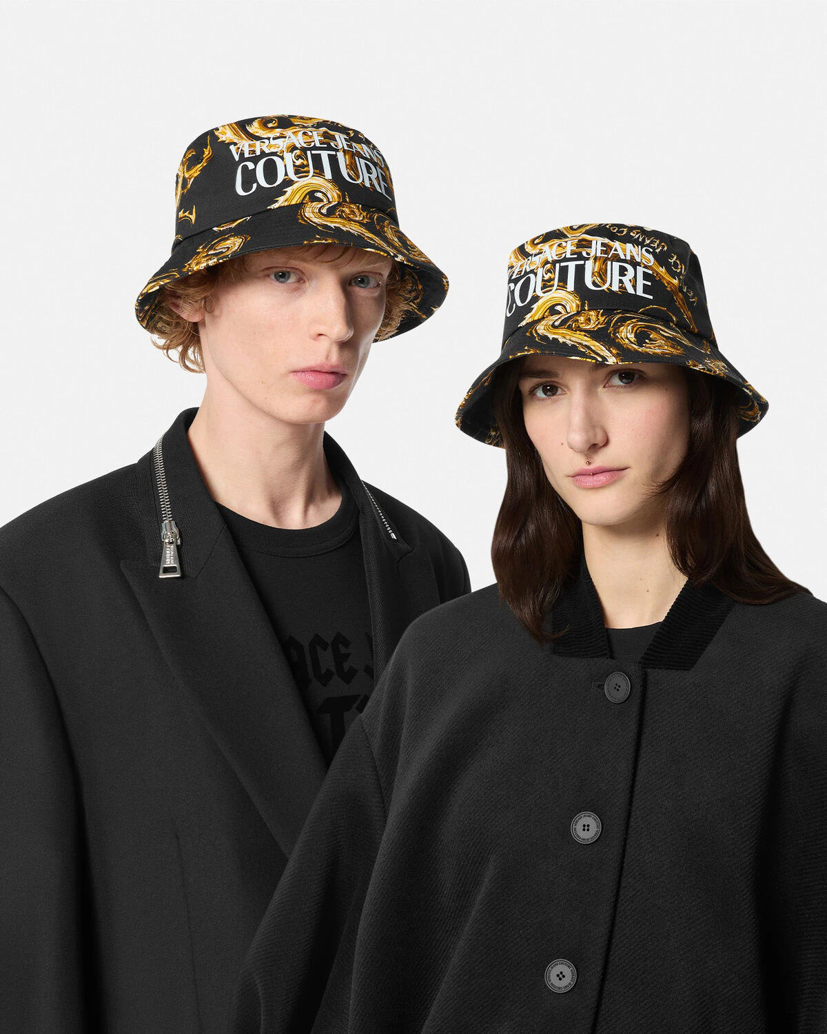 Versace Jeans Couture Black/Gold Classic Gold Baroque Print Logo Mens Bucket Hat