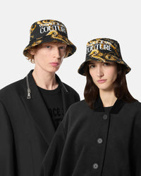 Versace Jeans Couture Black/Gold Classic Gold Baroque Print Logo Mens Bucket Hat