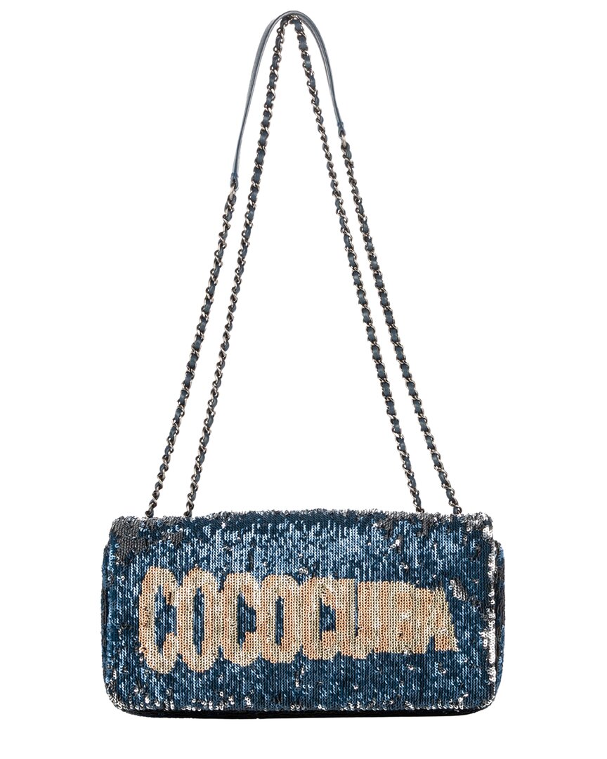 Chanel Chanel Navy Blue Coco Sequins Canvas Chanel Paris-Cuba Coco Sequins Cuba Flap,