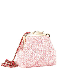 Chanel Chanel Pink Tweed Quilted Canvas Kisslock Frame Clutch Crossbody, Never Carried