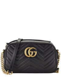 Gucci Gucci Black Leather Gg Marmont Crossbody Bag Small (Authentic Pre-Loved)