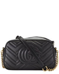 Gucci Gucci Black Leather Gg Marmont Crossbody Bag Small (Authentic Pre-Loved)