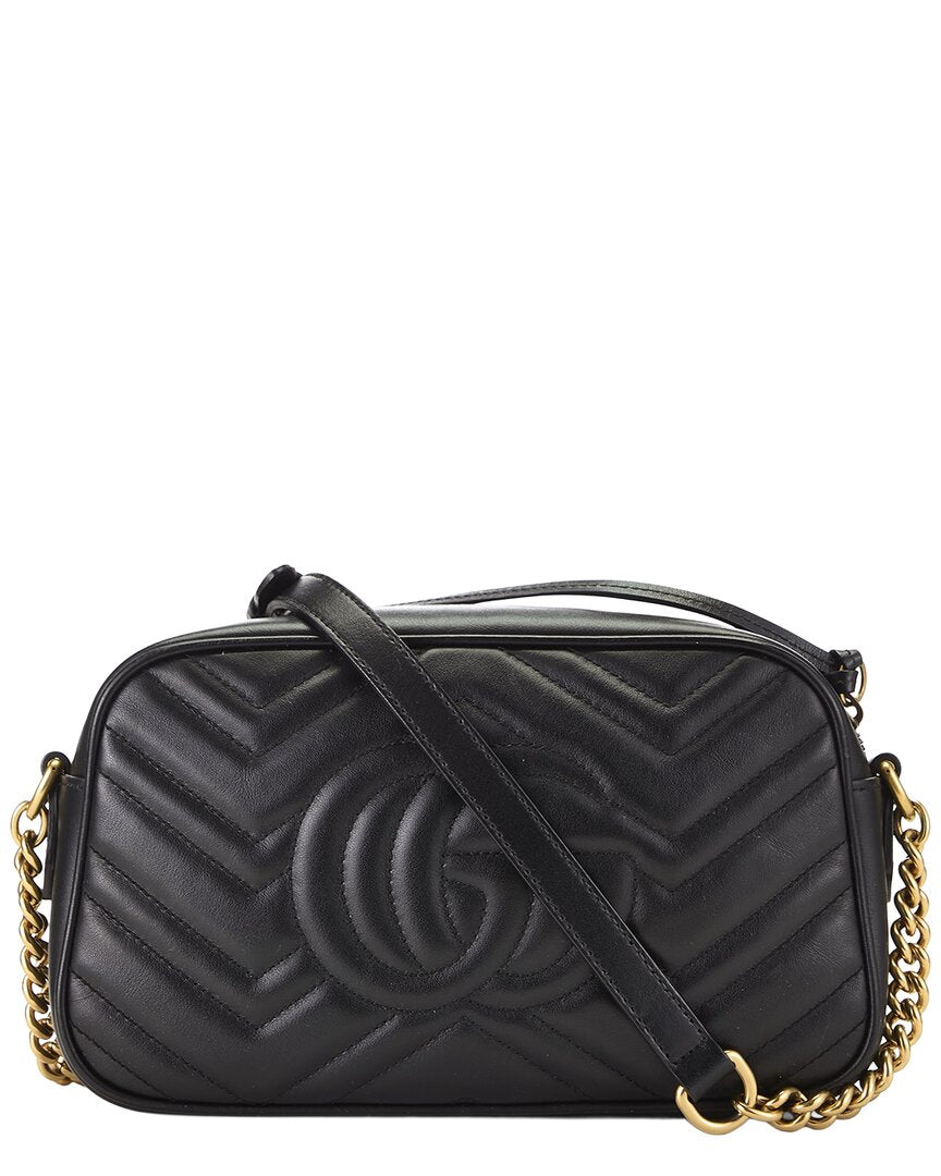 Gucci Gucci Black Leather Gg Marmont Crossbody Bag Small (Authentic Pre-Loved)