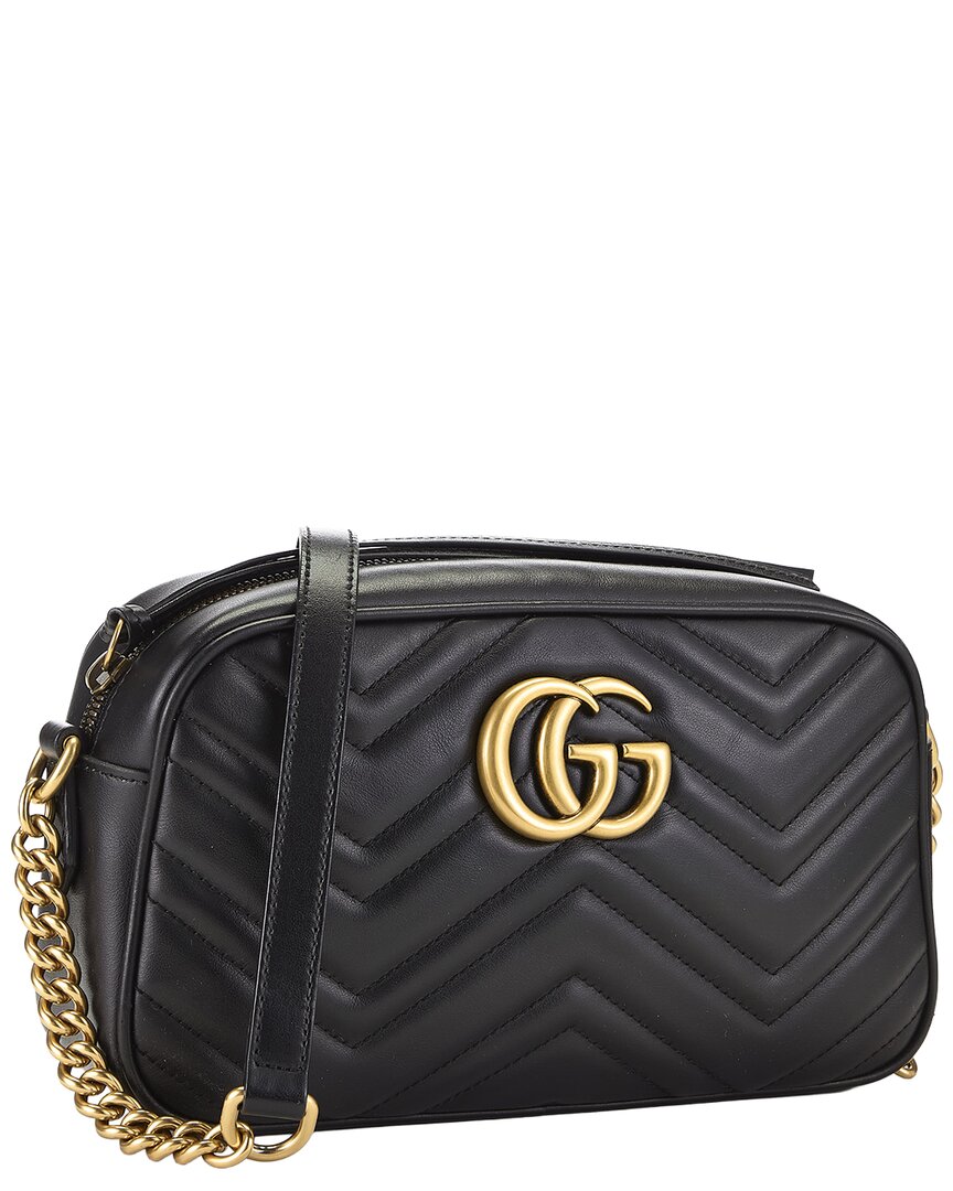Gucci Gucci Black Leather Gg Marmont Crossbody Bag Small (Authentic Pre-Loved)