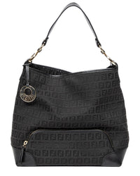 FENDI Fendi Black Zucchino Canvas Front Pocket Hobo (Authentic Pre-Loved)