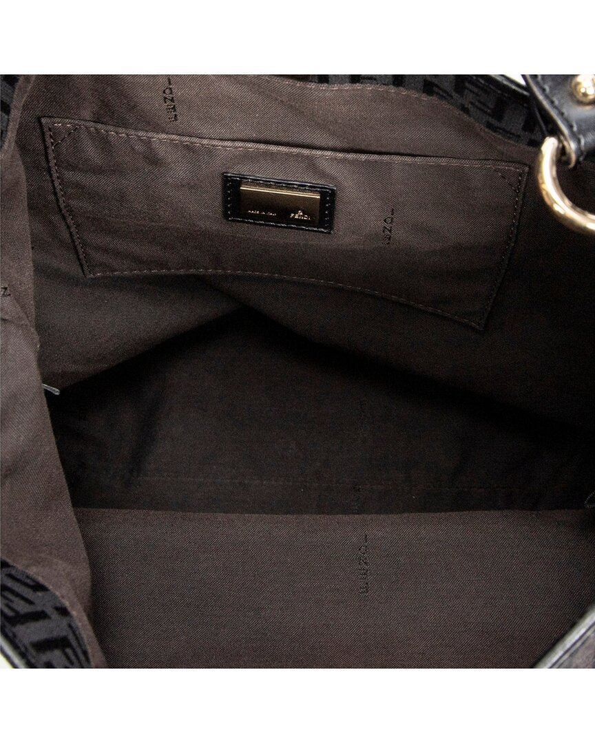 FENDI Fendi Black Zucchino Canvas Front Pocket Hobo (Authentic Pre-Loved)