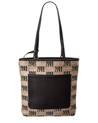 Max Mara All-Over Logo Print Leather-Trim Tote Beige ONE SIZE