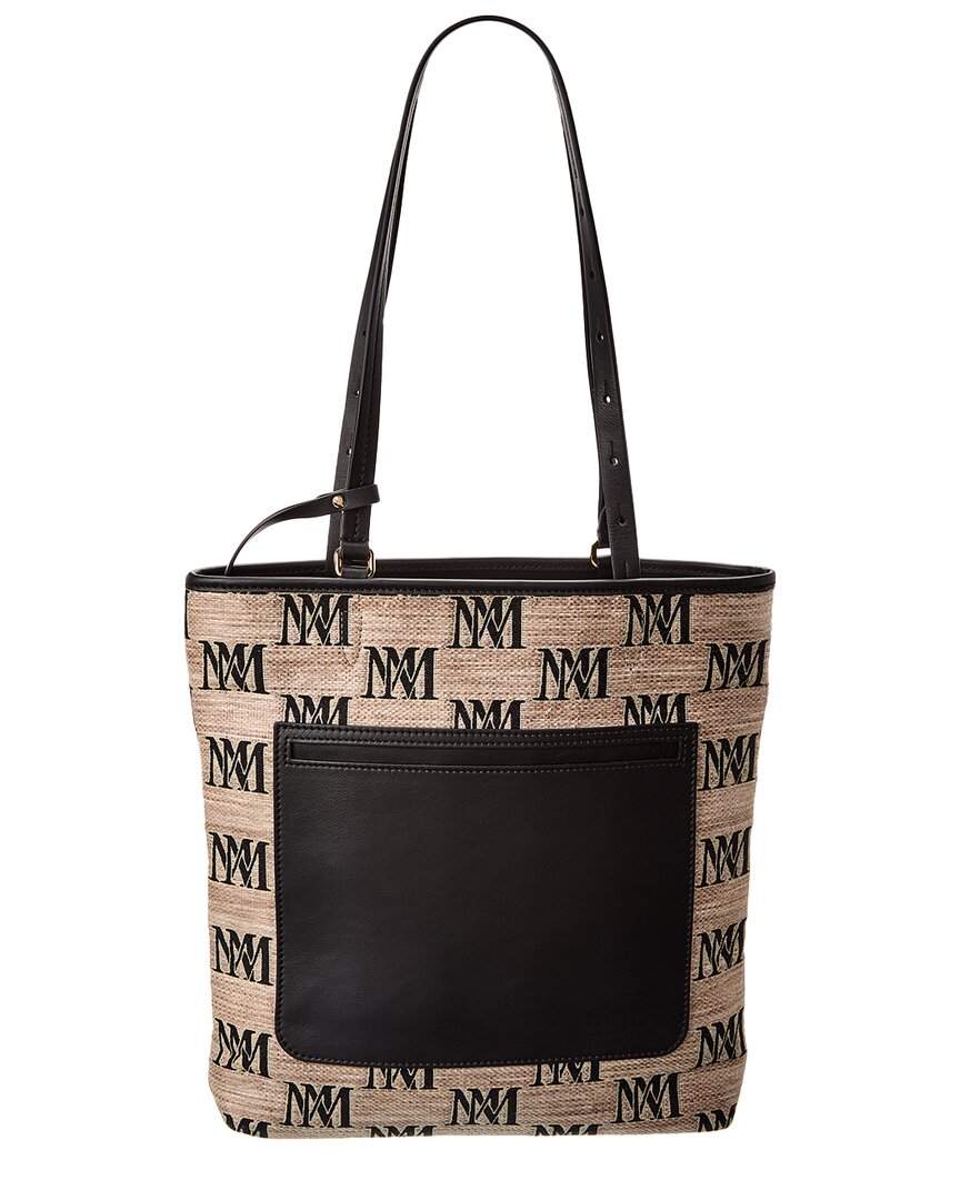 Max Mara All-Over Logo Print Leather-Trim Tote Beige ONE SIZE